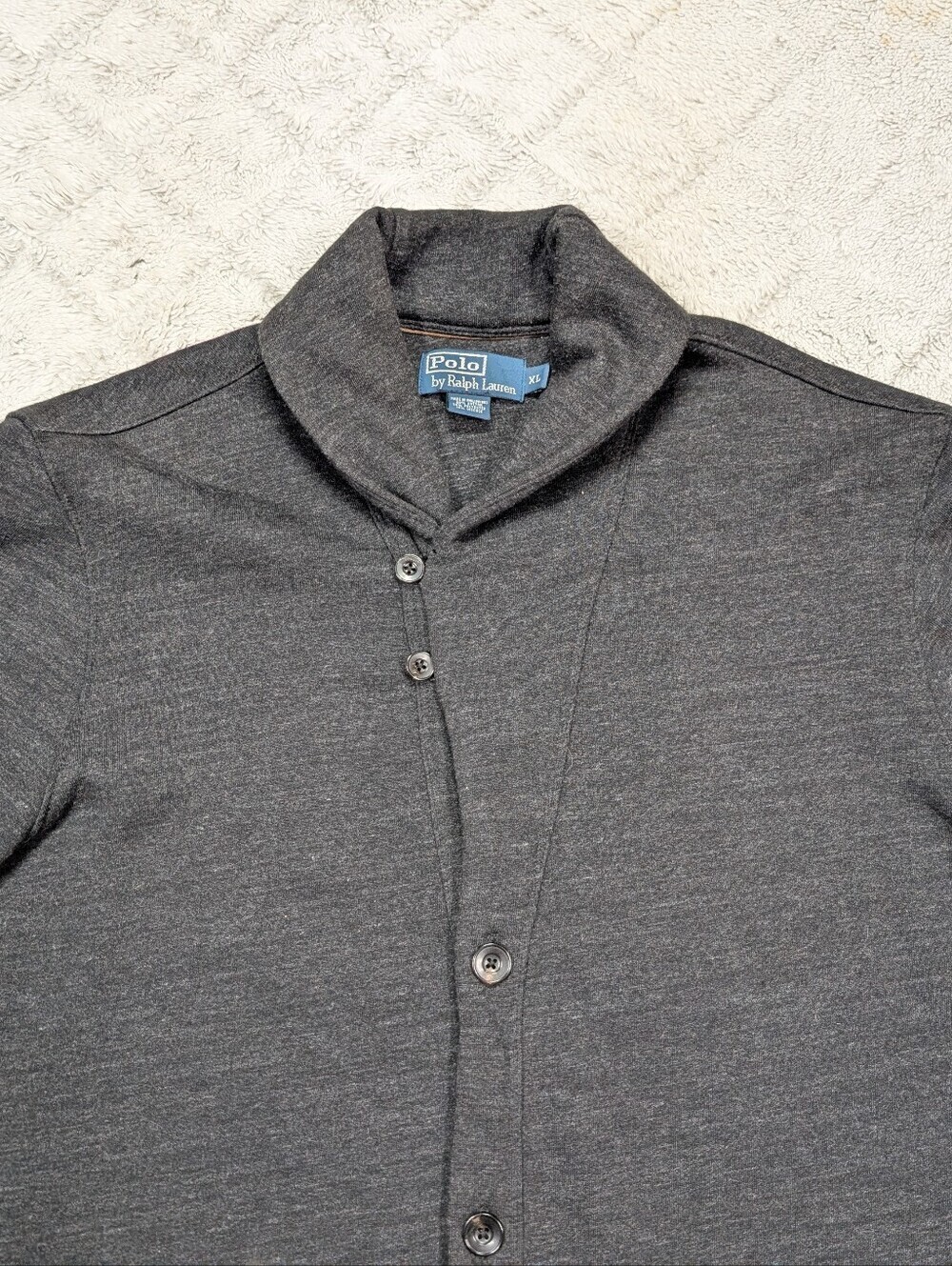 Polo Ralph Lauren Sweater Mens XL Gray Charcoal Shawl Cardigan Button Up Prep - Picture 2 of 7
